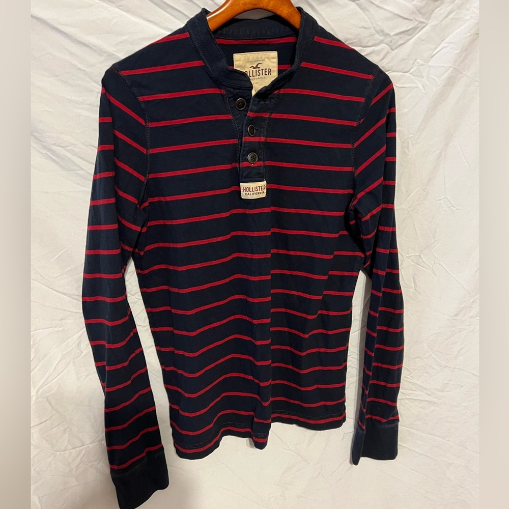SOLD! L y2k Hollister California Logo Spellout Striped rugby Shirt - Picture 1 of 10